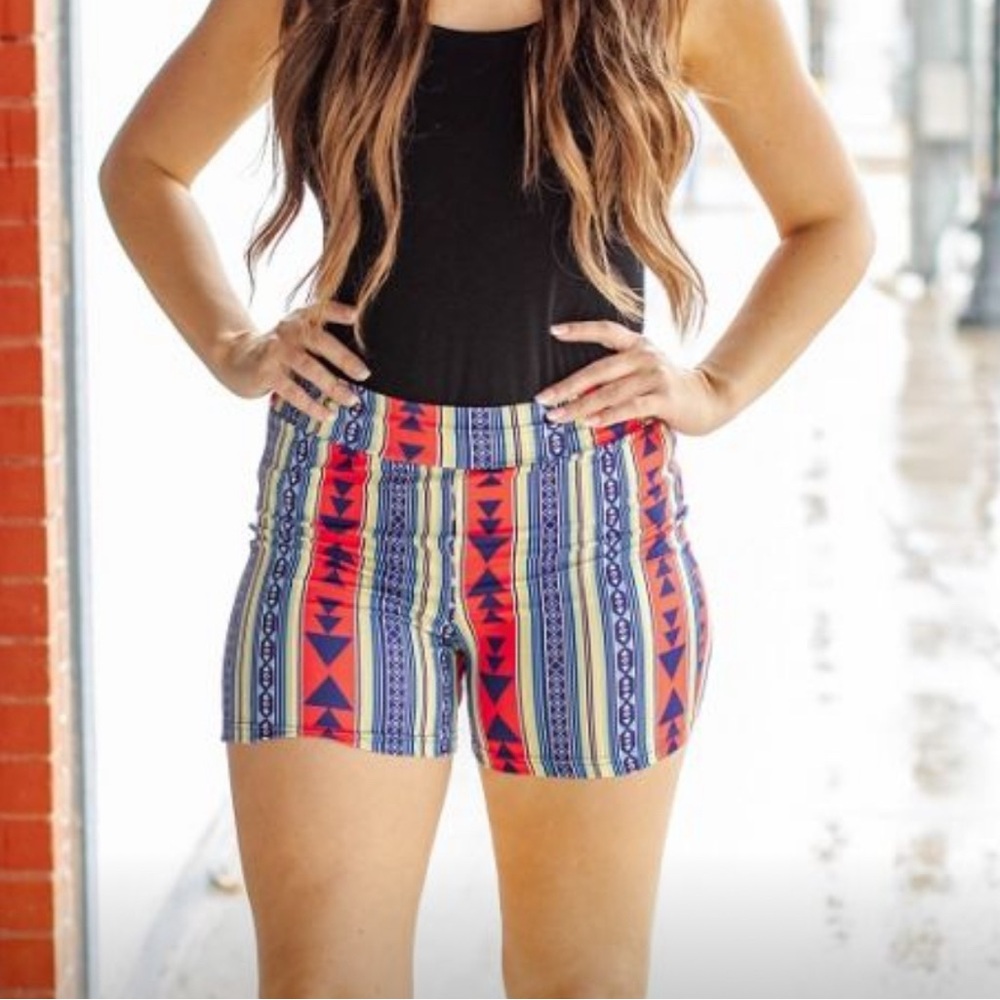 Lucky & Blessed Red and Blue High Waist Shorts